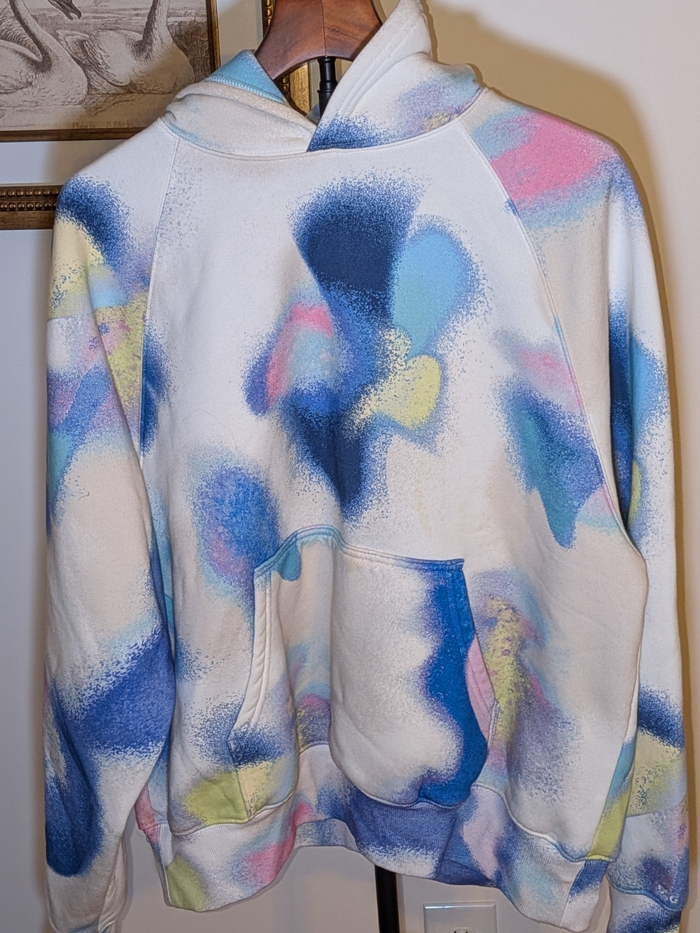 DSG Abstract Print Hoodie Women’s M Oversized Pastel Blue Pink Pullover Sweatshi